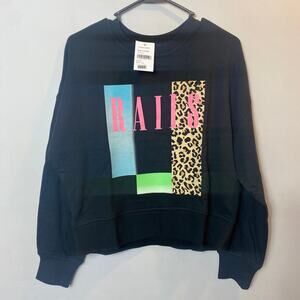 NWT Rails Alice Graphic Cotton Sweatshirt Long Sleeve Crewneck Pullover Black S